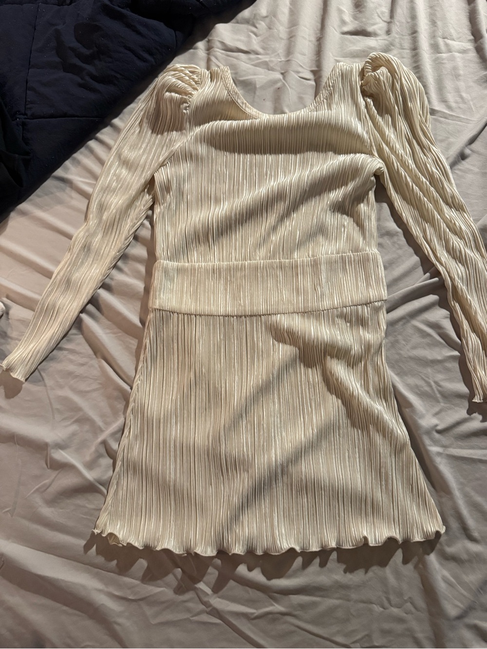 LoveShackFancy Ivory/Cream Pleated Long Sleeve Mini Dress